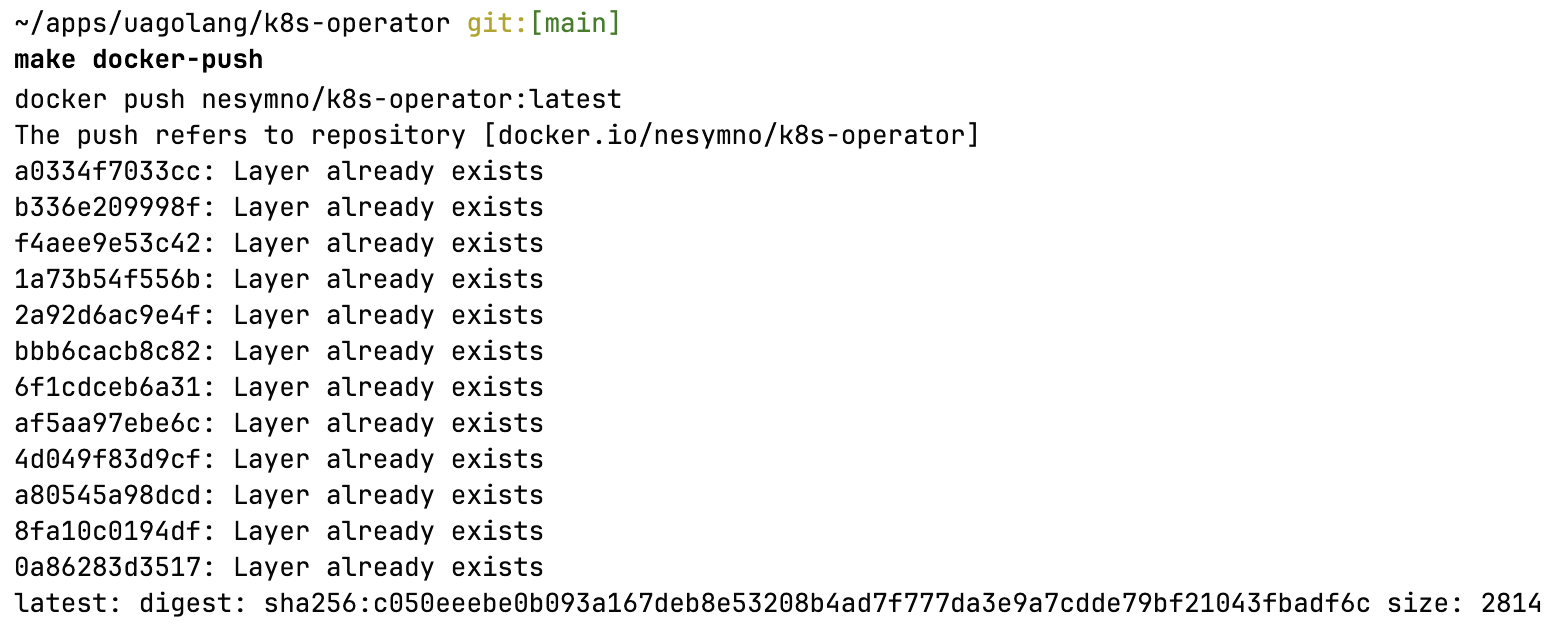 Execution result for make docker-push (image was pushed to Docker Hub)